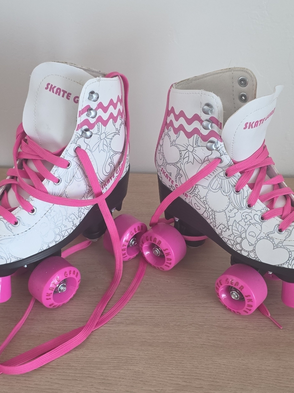 White & Hot Pink Roller Skates with Floral Print
